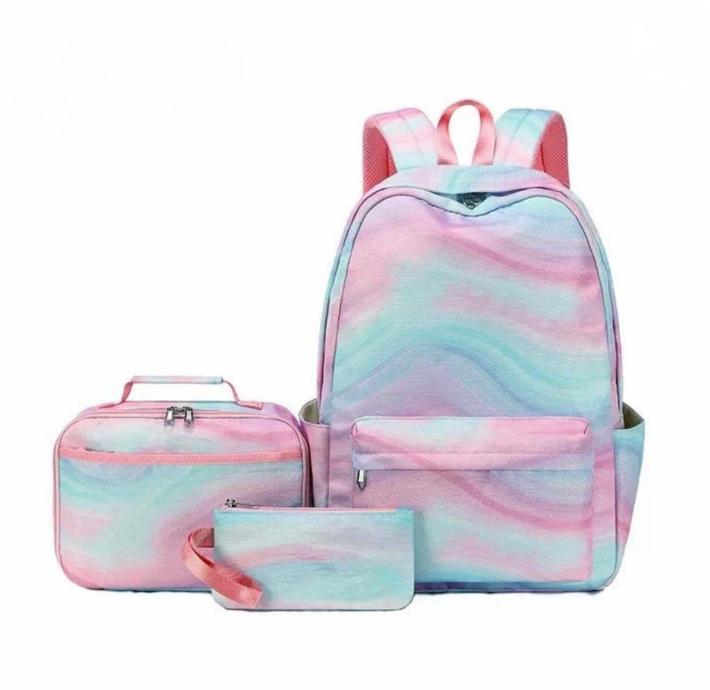 Pastel Gradient Backpack Set – School Backpack, Lunch Bag & Pencil Case
