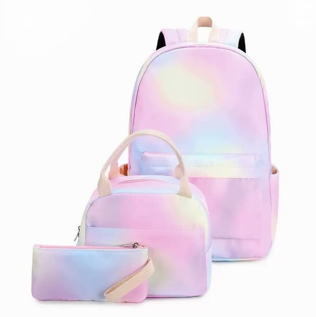 Pastel Gradient Backpack Set – School Backpack, Lunch Bag & Pencil Case